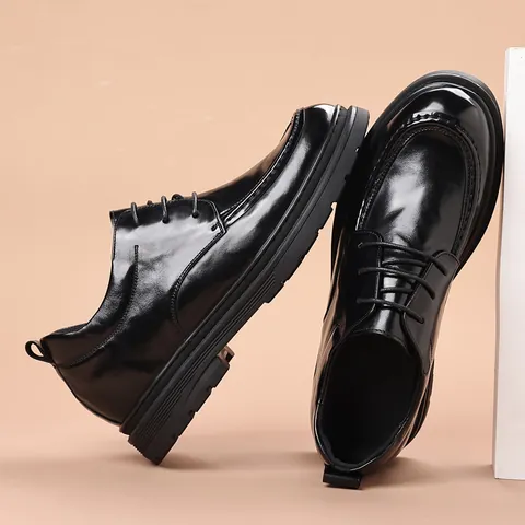 Zapatos Casuales de Cuero de Vaca Genuino para Hombre Estilo Británico Suela Gruesa Aumento de Altura Negocios Cordones