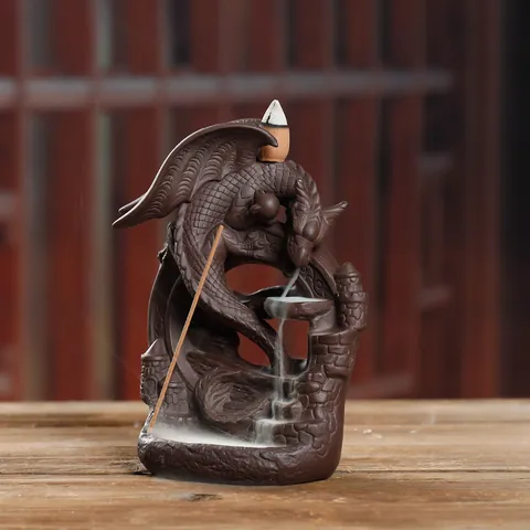 Fantasy Dragon Backflow Incense Burner Ceramic Pterosaur Waterfall Smoke Holder Creative Castle Tabletop Decor Ornament