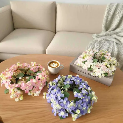 Ghirlanda Artificiale di Fiori Selvatici Anello per Candele in Seta Plastica per Tavolo Casa Matrimonio Festa Ingresso Oggetti di Scena