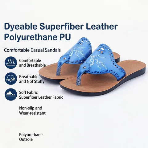 Women Flip Flops Summer Beach Sandals Microfiber Leather Upper Laser Cutout Floral Print Bohemian Style Non-slip PU Sole
