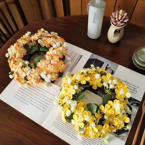 Ghirlanda Artificiale di Fiori Selvatici Anello per Candele in Seta Plastica per Tavolo Casa Matrimonio Festa Ingresso Oggetti di Scena