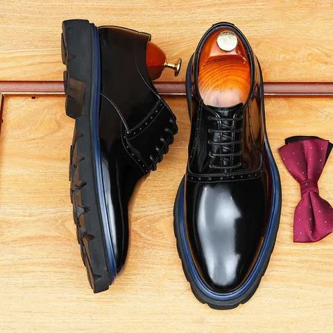 Handmade British Style Men Oxford Shoes First Layer Cowhide Glossy Pointed Toe Formal Dress Leather Shoes For Wedding Business Casual