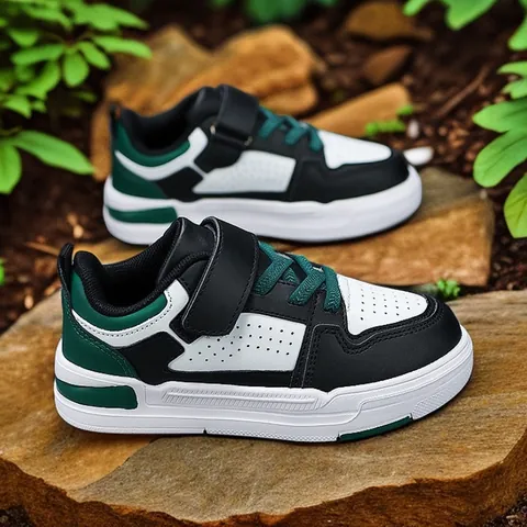 Kids Casual White Board Shoes Cowhide Leather Breathable Sneakers Hook And Loop Non Slip Flat Shoes For Boys Girls Daily