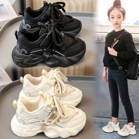 2025 Nieuwe Herfst Meisjes Sport Dad Schoenen Ademend Mesh Dikke Zool Sneakers Voor Kinderen PU Rubber Antislip Hardloopschoenen