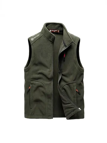 Men Polar Fleece Vest Full Zip Stand Collar Sleeveless Jacket Warm Outdoor Hiking Gilet Solid Color Bodywarmer Men Clothing