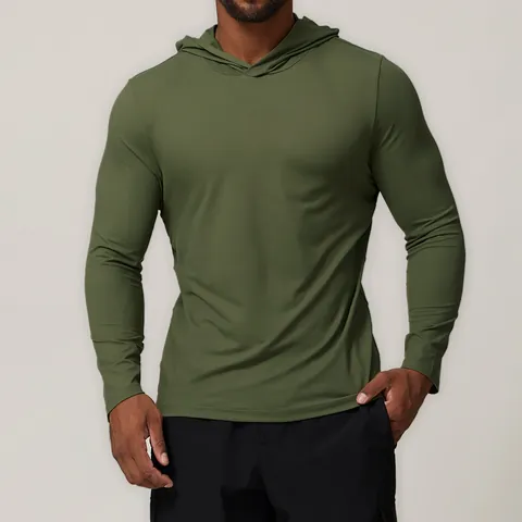 Men's Quick-Dry Long Sleeve Hooded T-Shirt Polyester Slim Fit Sport Pullover Training Fitness Running Workout Activewear Top