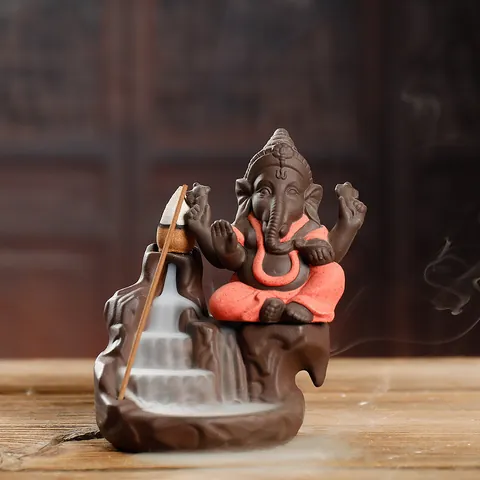 Ceramic Ganesha Backflow Incense Burner Elephant God Waterfall Smoke Fountain Zen Home Decor Southeast Asian Incense Holder