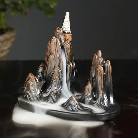 Creative Mountain Stream Backflow Incense Burner Resin Landscape Smoke Waterfall Censer Zen Home Decor Craft Gift Item