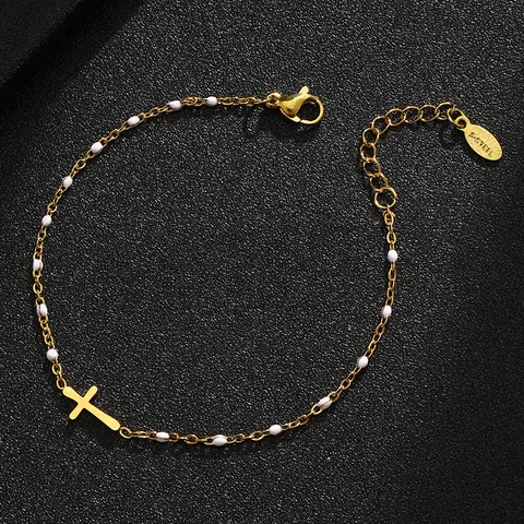 Fashion Stainless Steel Cross Bracelet For Women Colorful Drip Oil Rice Beads Chain Bracelet Elegant Jewelry Gift For Party