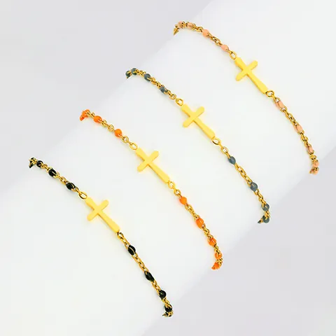 Fashion Stainless Steel Cross Bracelet For Women Colorful Drip Oil Rice Beads Chain Bracelet Elegant Jewelry Gift For Party