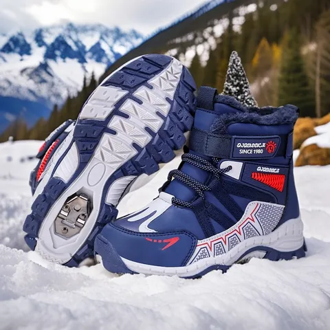 Kids Winter Snow Boots Warm Plush Lined Waterproof Outdoor Boots With Foldable Metal Ice Claws Non-slip Sport Shoes For Children