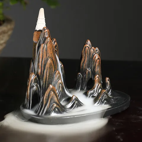 Creative Mountain Stream Backflow Incense Burner Resin Landscape Smoke Waterfall Censer Zen Home Decor Craft Gift Item