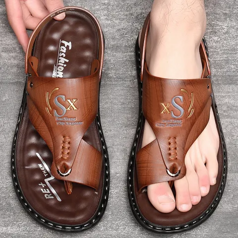Ανδρικά Διπλής Χρήσης Flip Flops Σανδάλια Δέρμα Μικροϊνών Μαλακή Σόλα Λατέξ Σανδάλια Παραλίας Outdoor Casual Καλοκαιρινά Παπούτσια