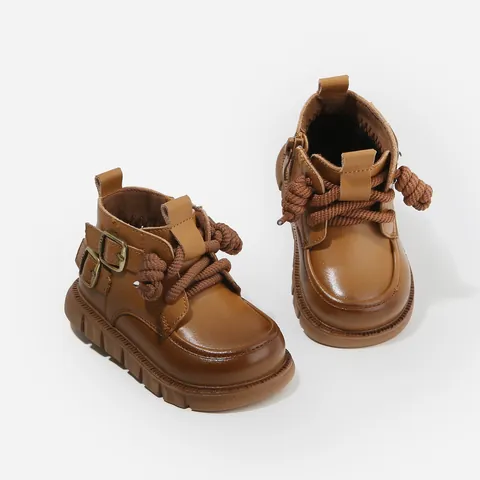Bottines Martin en Cuir Microfibre Style Britannique pour Enfants Semelle Souple Antidérapante Fermeture Éclair Automne Hiver