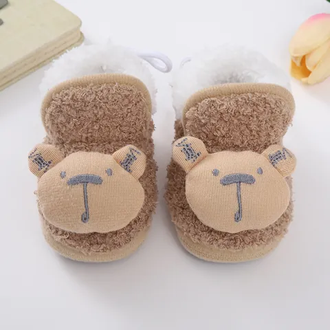 Newborn Baby First Walkers Winter Warm Fleece Lined Cartoon Animal Panda Bear Rabbit Infant Soft Sole Anti-Slip Shoes