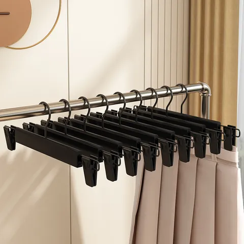 Cintres à Pantalons en Plastique Dépoli avec Clips Métalliques Antidérapants Réglables Cintres Robustes Sans Trace pour Jupes et Pantalons