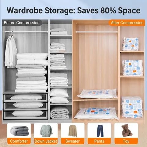 Vacuum Storage Bags Stereo Reusable Space Saving Compression Bags For Comforters Blankets Clothes Bedding Home Organization