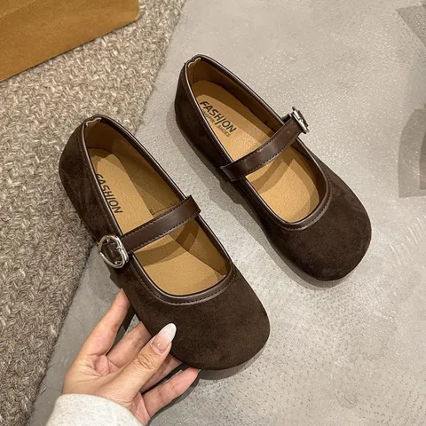 Women Mary Jane Flat Shoes Satin Round Toe Heart Buckle Strap Leopard Brown Soft Sole Vintage Forest Style Casual Ballet Flats