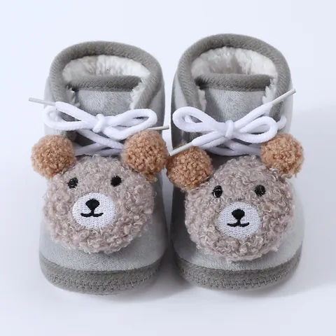 Baby Winter Warm Fleece Shoes 0-1 Year Old Infant Soft Sole Prewalker Shoes Cute 3D Cartoon Animal Rabbit Bear Indoor Floor Socks Shoes