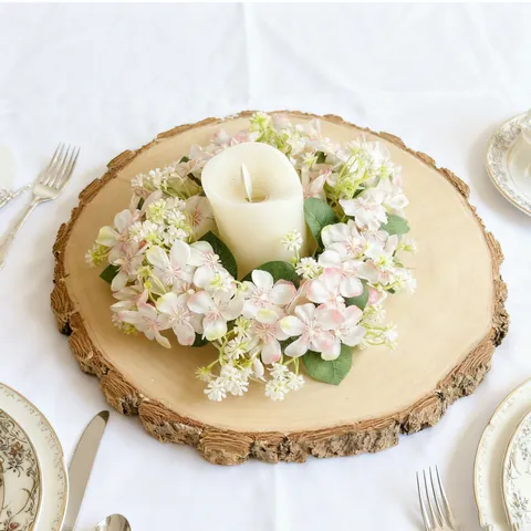 Ghirlanda ad Anello per Candela con Fiori Selvatici Artificiali per Decorazione Tavolo Matrimonio Casa Ornamento Rustico