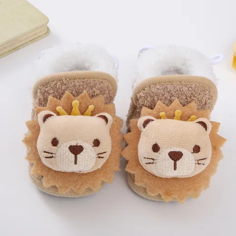Baby Winter Warm Fleece First Walker Shoes Cartoon Animal Lion Rabbit Elephant Plush Toddler Booties For Newborn Infant