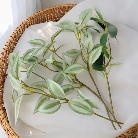 Branche de Feuille Plastique Artificielle Réaliste Pépéromia Misère Verdure Pour Décoration de Table Maison Mariage Fête Ornement de Feuillage