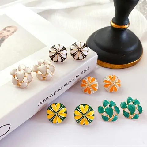 Vintage Palast Emaille Glasur Ohrstecker Mit 925 Sterling Silber Stift Kontrastfarbe Herz Floral Nische Design Schmuck