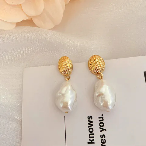 Französische Vintage Barock Künstliche Perle Ohrhänger Mit 925 Sterlingsilber Ohrstecker-Stift Gold Vergoldete Unregelmäßige Perle Ohrringe Für Damen