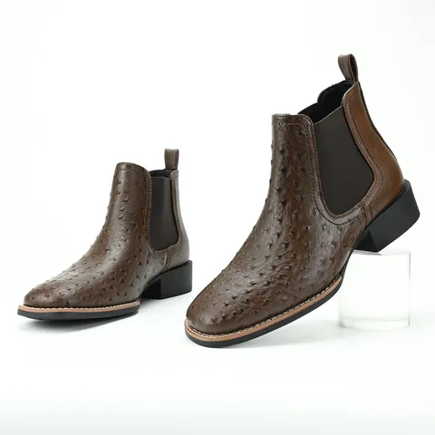 Men's Vintage British Style Chelsea Boots Ostrich Pattern Artificial PU Leather Ankle Boots With Chunky Heel Fashion Casual Boots