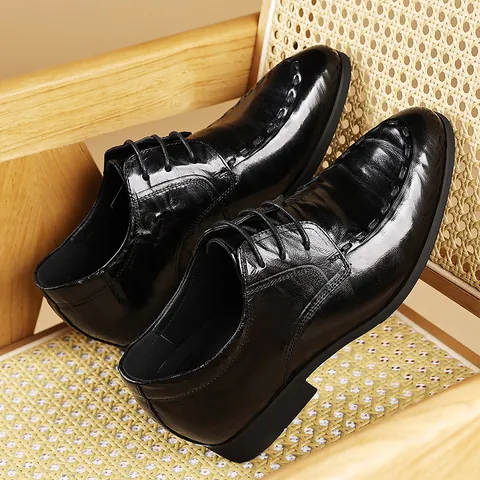 Zapatos de Vestir para Hombre de Piel de Oveja Aumento de Estatura Invisible Zapatos Derby Formales Boda Banquete Cuero