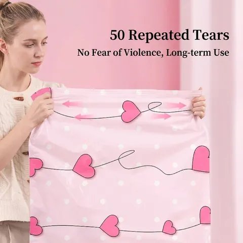 Modern Pink Heart Polka Dot Vacuum Storage Bags PA PE Composite Reusable Space Saving Compression Bags For Clothes Comforters