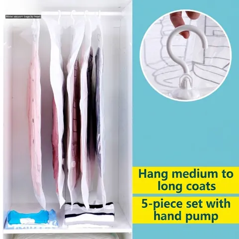 Hanging Vacuum Storage Bags For Clothes Wardrobe Space Saving Transparent Compression Seal Bags For Suits Coats Jackets