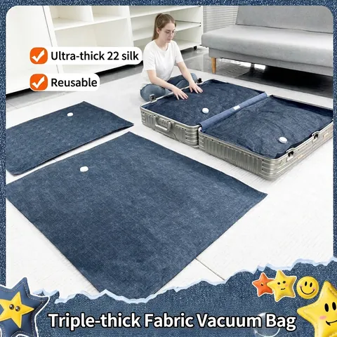 Thickened Vacuum Storage Bags Denim Texture Reusable Compression Bags For Quilts Clothes Bedding Travel Home Space Saving