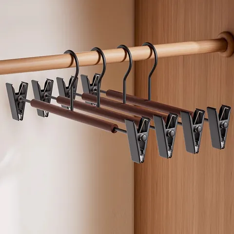 Hosenbügel Aus Buchenholz Mit Verstellbaren Metallclips Walnussfarbe Rutschfeste Rockbügel Für Die Schrankorganisation