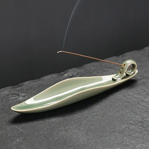 Vintage Keramik Seladon Räucherstäbchenhalter Blattform Zen Teezeremonie Räucherbrenner Für Heim Büro Desktop Dekor Geschenk