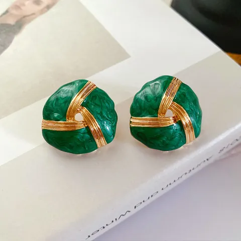 Vintage Enamel Twist Knot Stud Earrings With 925 Sterling Silver Earring Post Gold Plated Retro Geometric Jewelry For Women