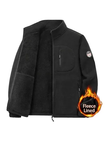 Chaqueta Forro Polar Hombre Cálida Engrosada Cuello Alto Cremallera Casual Urbano Exterior Top Otoño Invierno