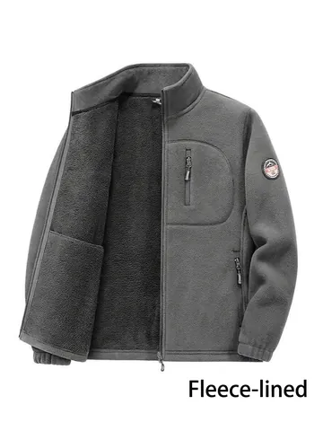 Chaqueta Forro Polar Hombre Cálida Engrosada Cuello Alto Cremallera Casual Urbano Exterior Top Otoño Invierno