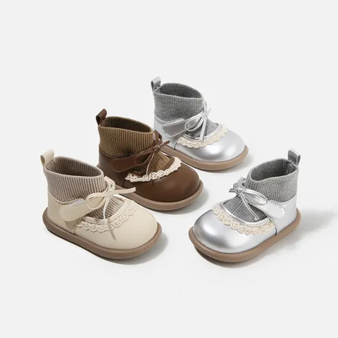 Girls Toddler Princess Sock Shoes Microfiber Leather Rhinestone Bow Baby Boots Soft Sole Infant Walking Shoes