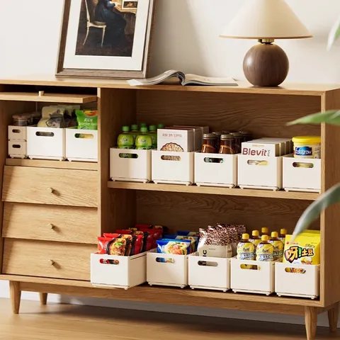 Extendable Desktop Storage Box Adjustable Plastic Drawer Organizer Stackable Kitchen Refrigerator Sundries Container No Lid White