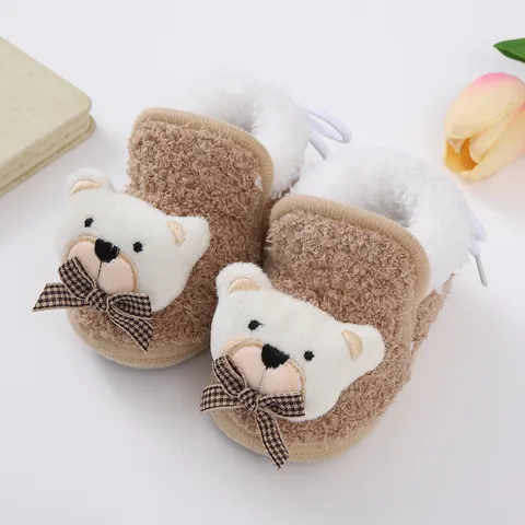 Infant Baby Winter Plush Warm First Walker Shoes Cartoon Animal Rabbit Bear Fox Thickened Fleece Soft Sole Prewalker Boots