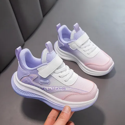 Baskets de Sport pour Filles Mesh Respirant Cuir PU Chaussures de Course Légères Casual Dad Shoes pour Enfants Étudiants