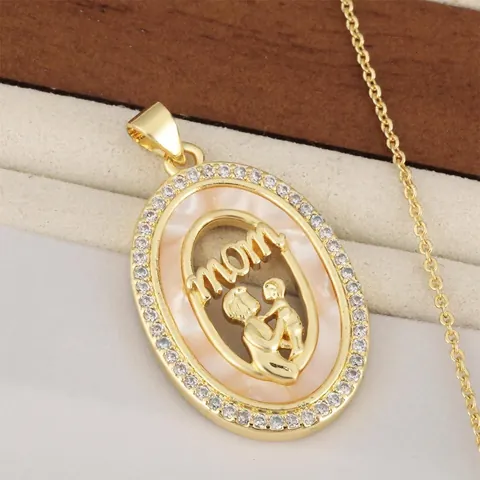 Mother Day Copper Heart Pendant Necklace Gold Plated Mom Mama Letter Pendant Zirconia Inlaid Jewelry For Women Mother Gift