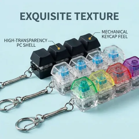 4-Toets Mechanische Toetsenbordschakelaar Sleutelhanger Hoge Transparantie PC Stressverlichtend Speelgoed LED Verlichting Lineaire Fidget Sleutelhanger