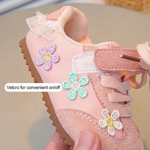 Mädchen Blume Stickerei Ballett GAT Sneaker Weiche Sohle Mikrofaser Leder Kinder Freizeitschuhe Frühling Herbst Spitze Trainer