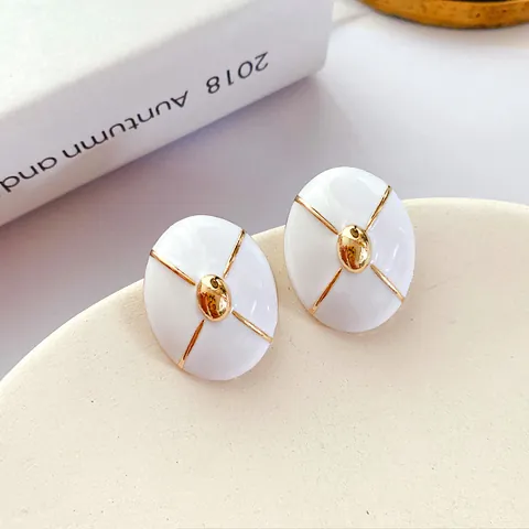 Pendientes de Botón Vintage de Esmalte Estilo Francés Con Poste de Plata de Ley 925 Joyas Geométricas para Mujer