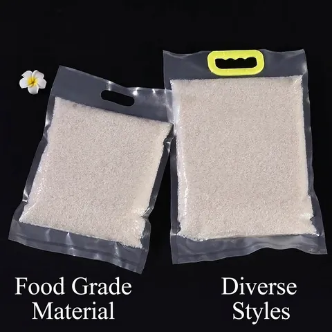 Transparent Vacuum Seal Rice Storage Bags Food Grade Plastic Packaging With Portable Handle For Grains Heavy Duty