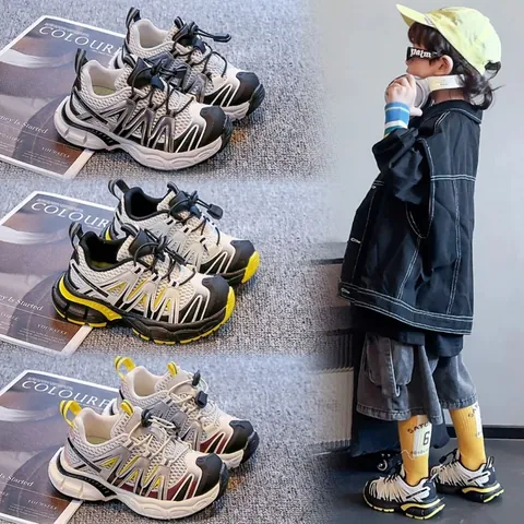 Kids Retro Daddy Sneakers Breathable Mesh Lightweight Non Slip Outdoor Hiking Shoes For Boys Girls Casual Sport Footwear