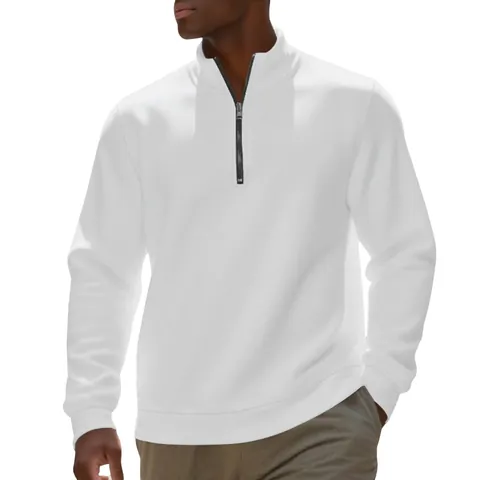 Ανδρικό Casual Μονόχρωμο Φούτερ με Επένδυση Fleece Ζεστό Φερμουάρ Μισό Όρθιος Γιακάς Πλεκτό Πουλόβερ Top για Φθινόπωρο Χειμώνα
