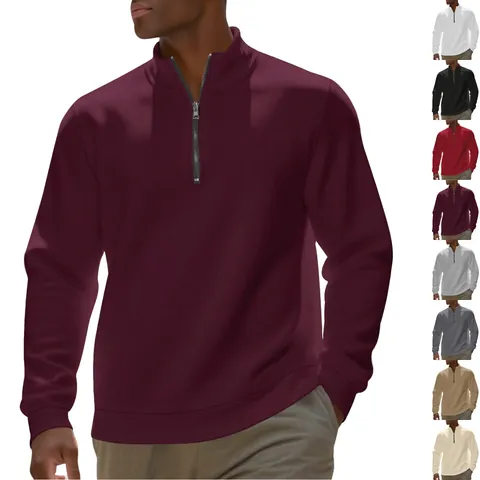 Ανδρικό Casual Μονόχρωμο Φούτερ με Επένδυση Fleece Ζεστό Φερμουάρ Μισό Όρθιος Γιακάς Πλεκτό Πουλόβερ Top για Φθινόπωρο Χειμώνα